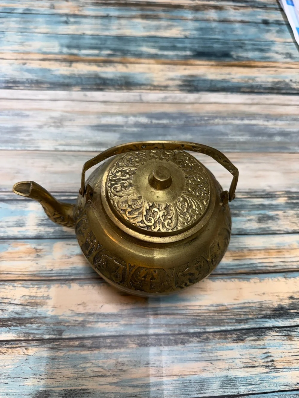 ⭐️Mid century modern Zodiac/horoscope brass teapot